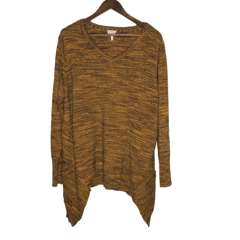 LOGO by Lori Goldstein V-Neck‎ Sweater Tunic Pockets Orange and Black Size 2X